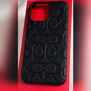Coach Genuine Debossed Pebbled Leather for iPhone 15 Pro Max Case | Black